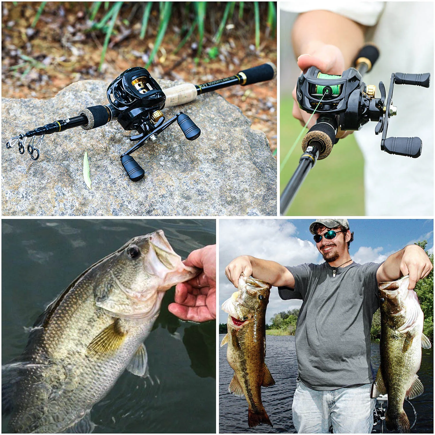 Sougayilang Baitcasting-Angelrute- und Rollen-Set, 1,6 m–2,1 m, Teleskop-Angelrutenrolle, Kombi-Komplettset, Angeltasche, Bass-Mist – Detail 3