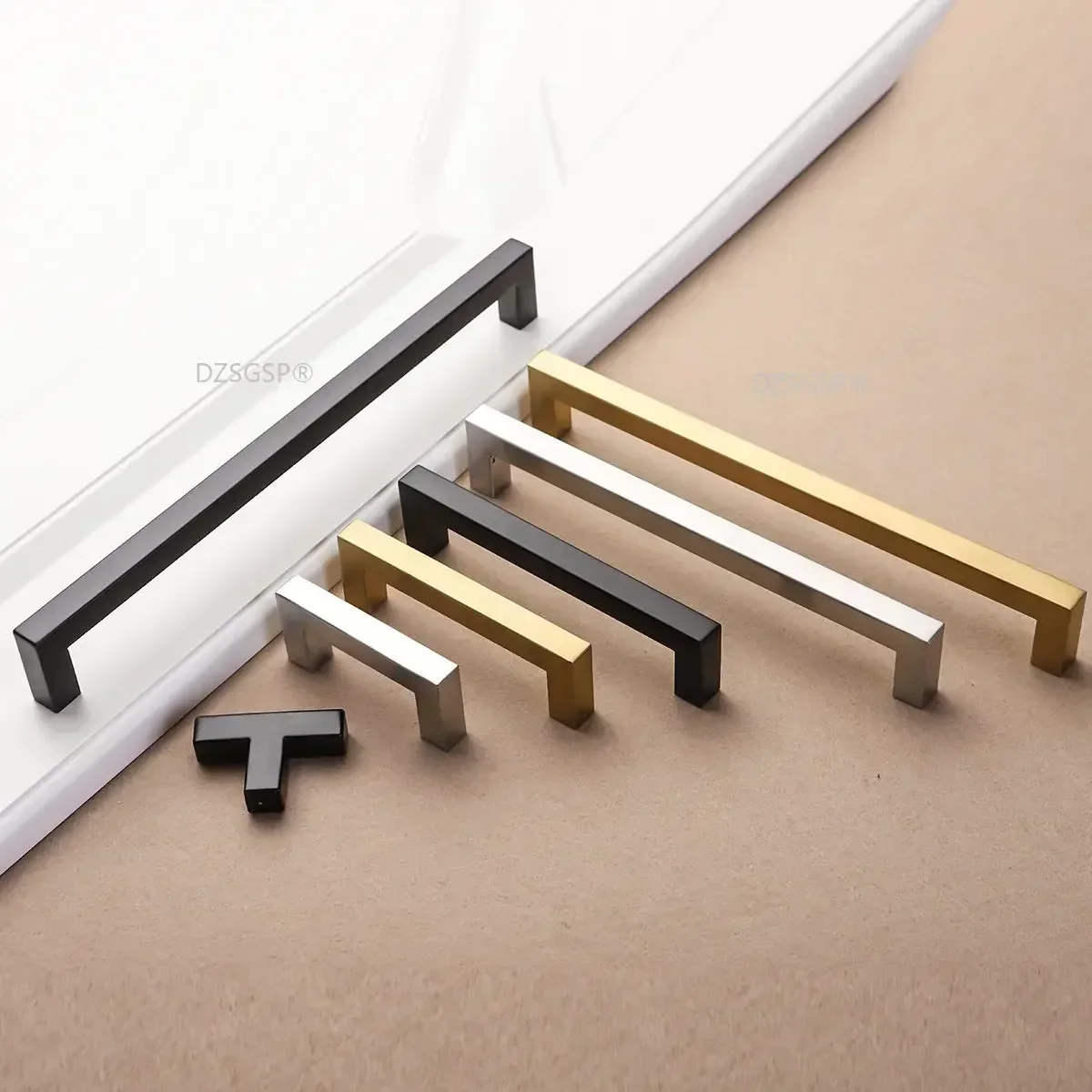 Black Cabinet Handle Square Furniture Hardware Stainless Steel Kitchen Door Knobs Cupboard Wardrobe Drawer Pulls