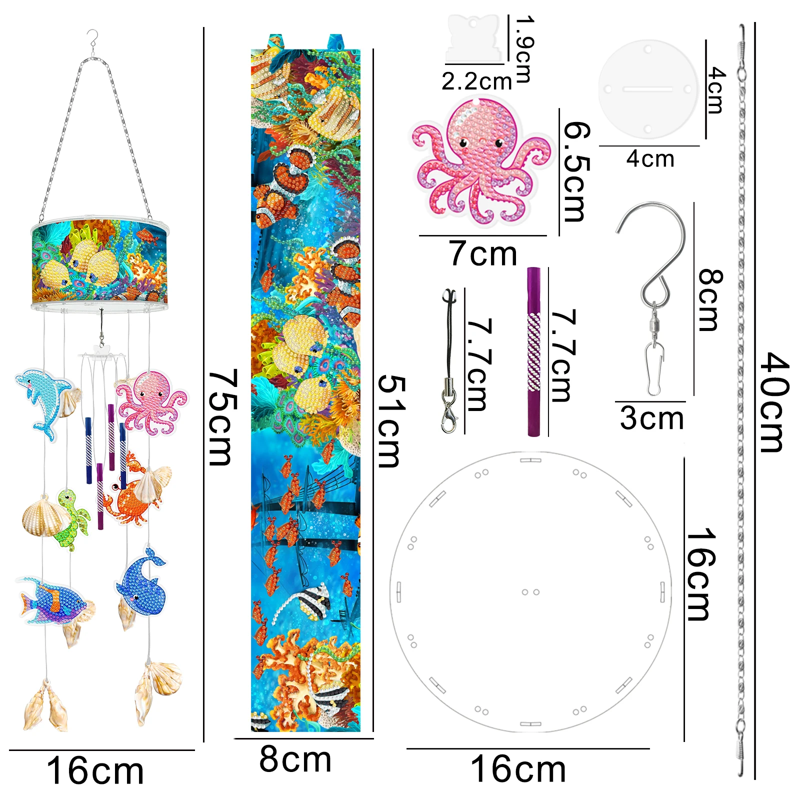 Wykwintne dzwonki wietrzne Diy Diamond Painting Wind Chimes Sea Creatures Window Garden Decorative Wall Art New Wind Chime Pendan