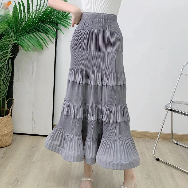 

ALSEY Elastic Waist Pressed Pleated Women's Semi-skirt Straight High Waist Slim Skirt Solidfashion Skirt 2024 Autumn New