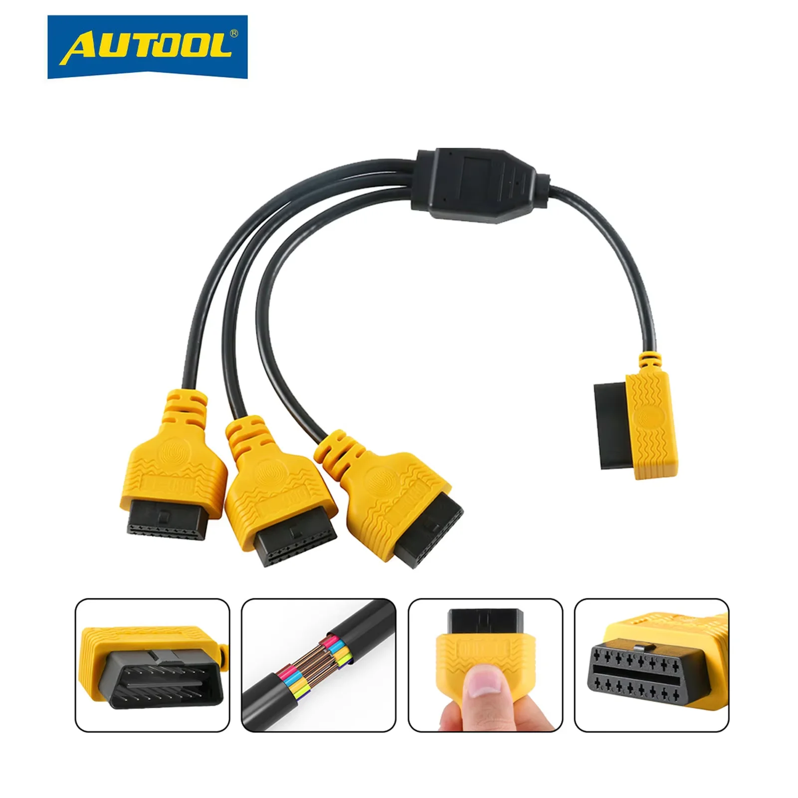 

AUTOOL OBDII 1 to 3 Splitter Extension Cable Yellow 16Pin for Car Diag Tools Flex Conn in Tight Space