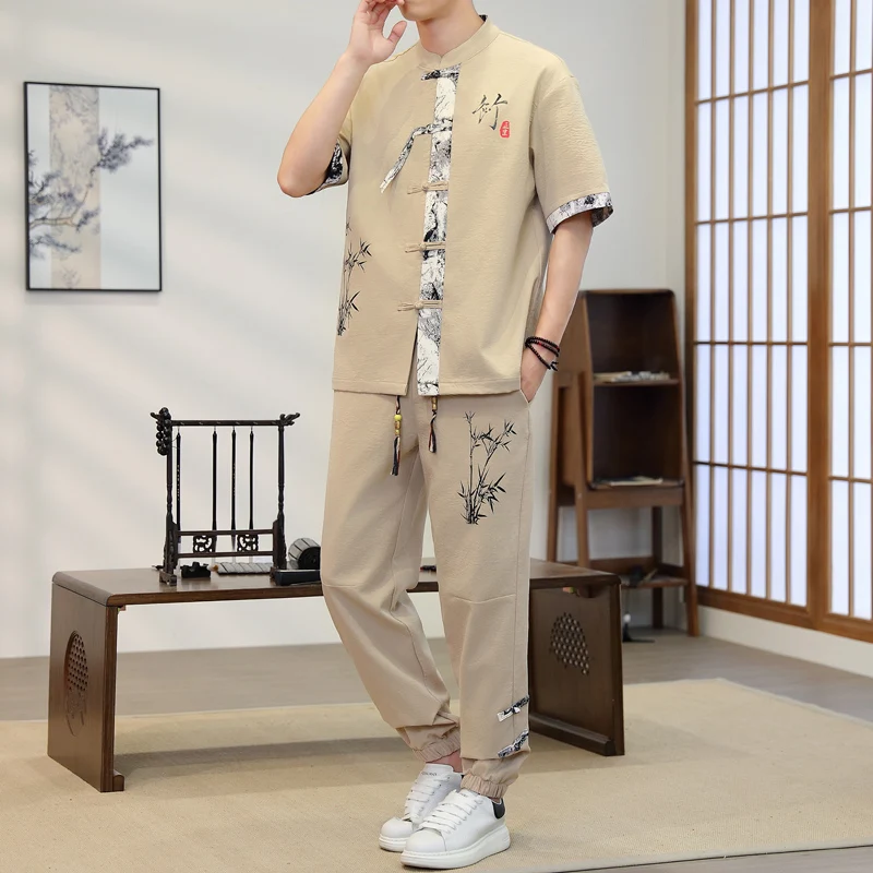 

Short Sleeves+Trousers 2026 New Summer Men'S Fashion Loose Chinese style shirts men Large Size High Quality Trendy Casual Sets