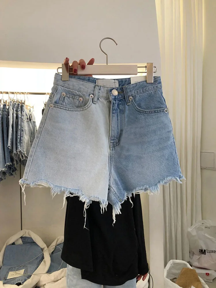 

Vintage Blue Denim Shorts Women Casual High Waist Bottoms 2023 Summer Streetwear Fashion hit Color Jeans Shorts