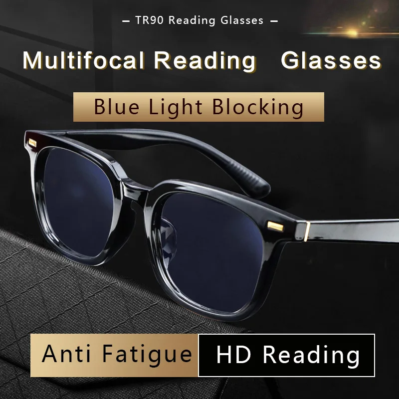 Progressive Multifocal Reading Glasses for Men，Blue Light Blocking Zero Magnification on Top Lens,Presbyopia Eyeglasses