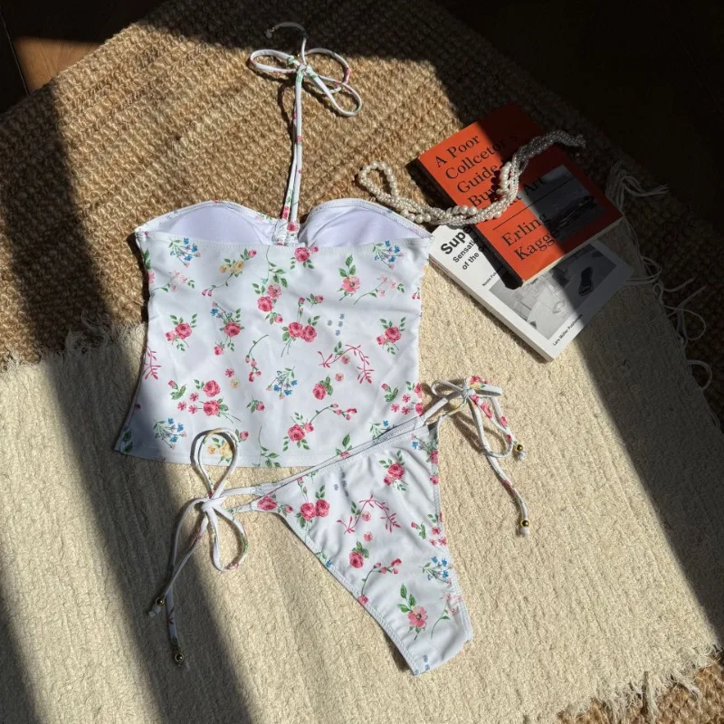 2026 Tankini المايوه للنساء الرسن الأزهار Ruched مرونة عالية 2 قطعة المايوه لباس سباحة