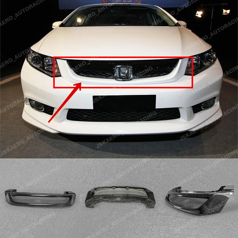 

For Honda 9thGen Civic 4door FB 13-15 Front Bumper Grill Mesh Cover Carbon Fiber car BodyKits