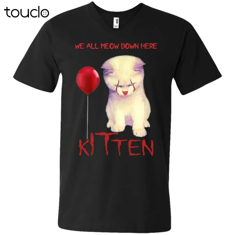 We All Meow Down Here Kitten Clown Black Tshirt Men Cotton Xs-5Xl Shirt Dresses For Women Fashion Tshirt Summer New Popular