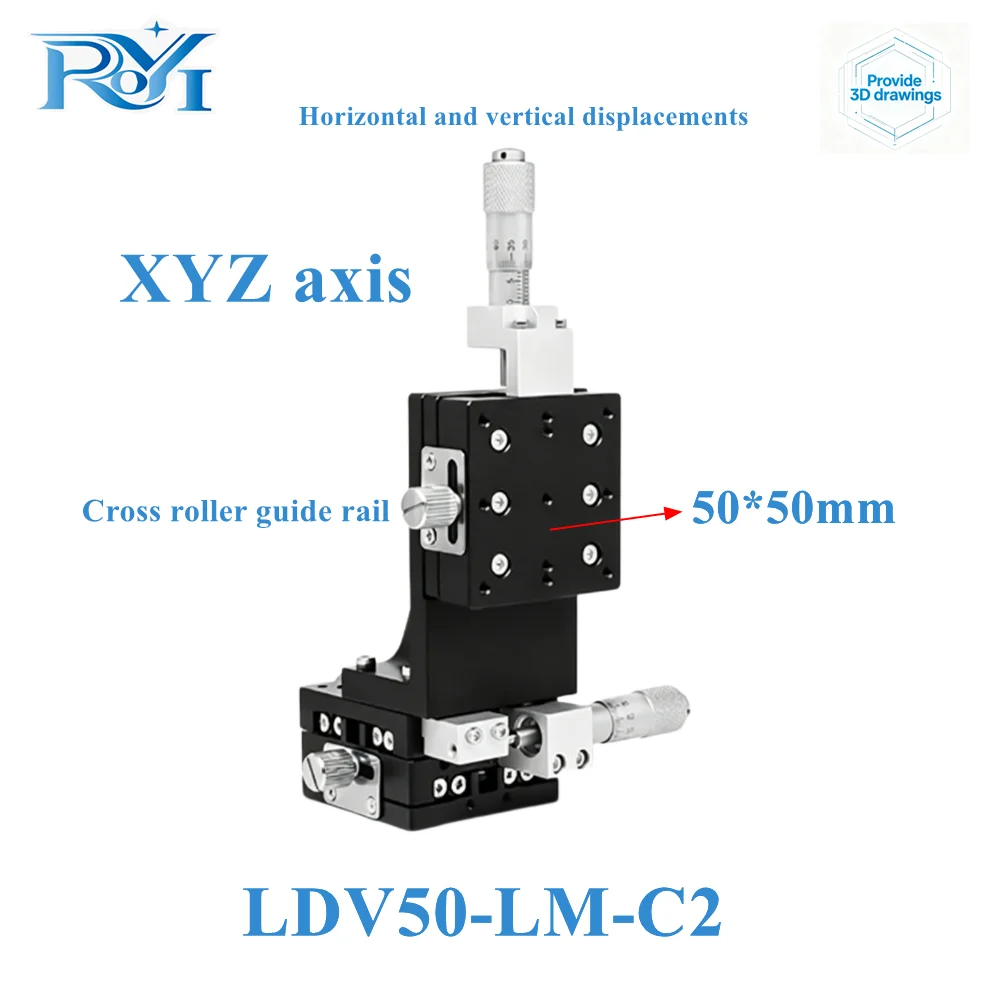 XYZ Axis 50mm Cross Guide Linear Stage LDV50 High Precision Manual Displacement Sliding Table Vertical Lift Fine Tuning Platform