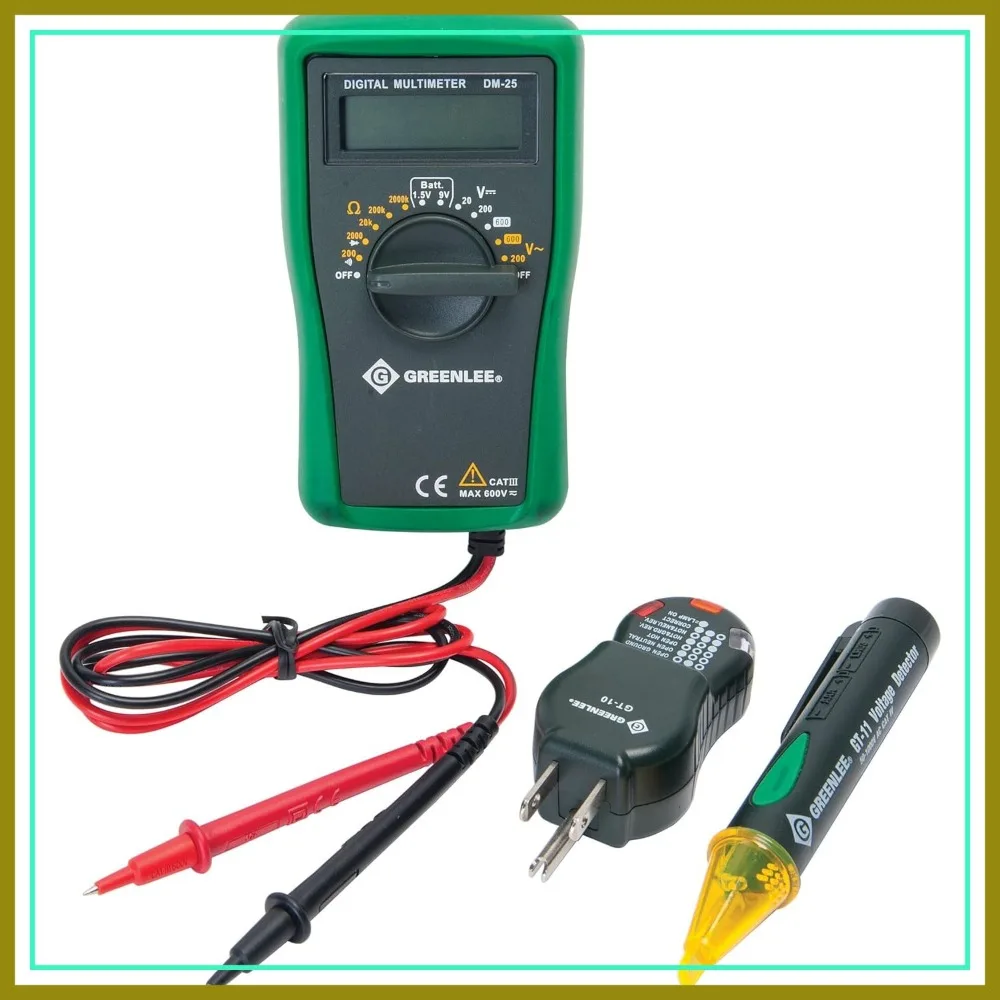 

Basic Electrical Test Kit with Multimeter, Voltage Detector & Receptacle Tester, Black Carrying Case
