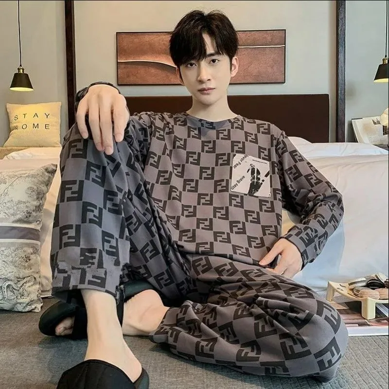 Pajamas Teen Men's Pajamas Spring and Autumn Long-sleeved Autumn 2024 New Models Can Be Worn Outside Loungewear Handsome Thin