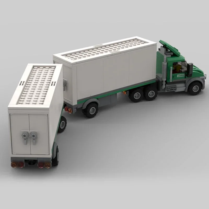 Moc tijolos de construção cidade carro modelo caminhão carga duplo reboque tecnologia bloco modular presentes brinquedos para crianças conjuntos diy montagem