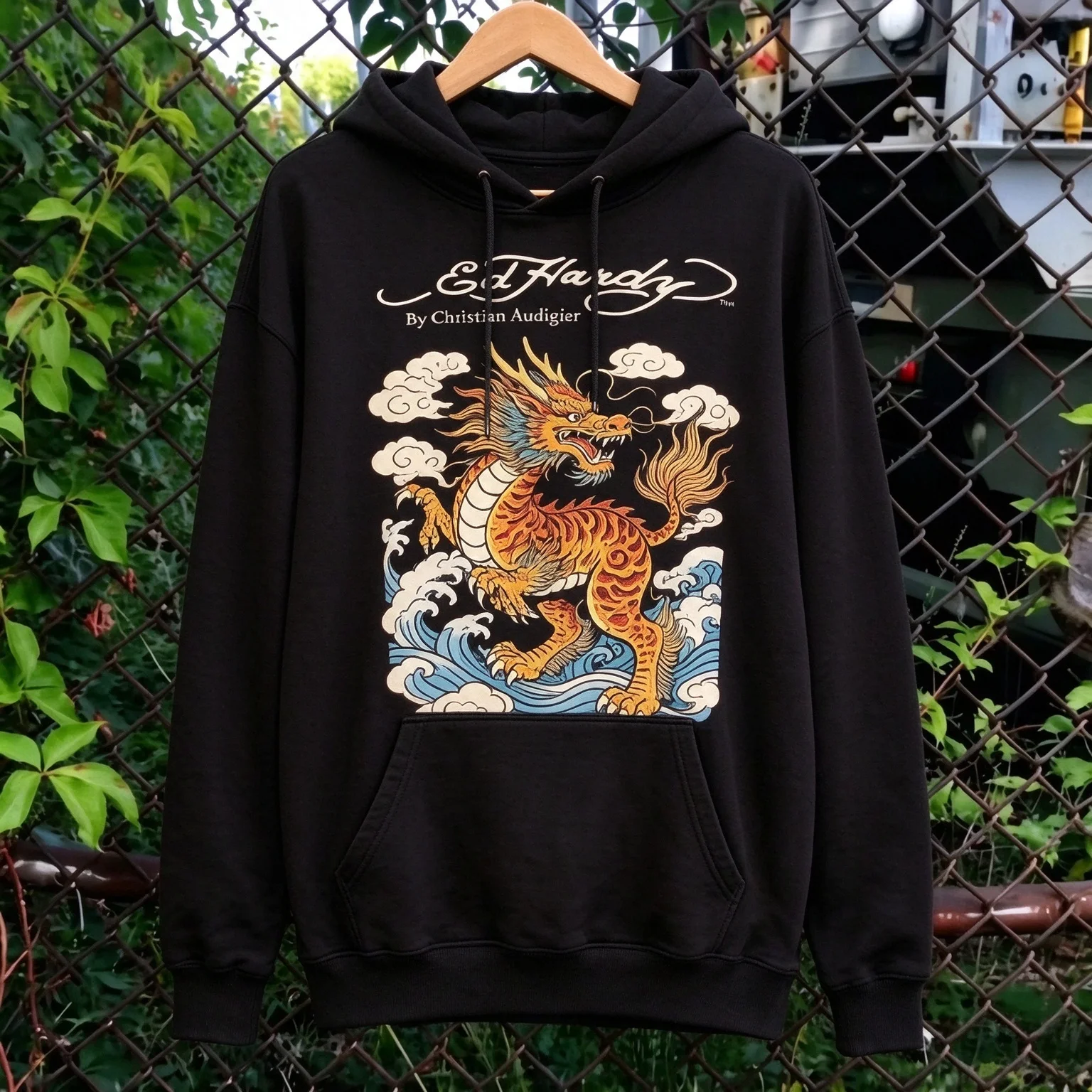 2026 Vintage Oriental Dragon Tattoo Art Oversized Hoodie and Crewneck Sweatshirt, Traditional Wave Cloud Graphic