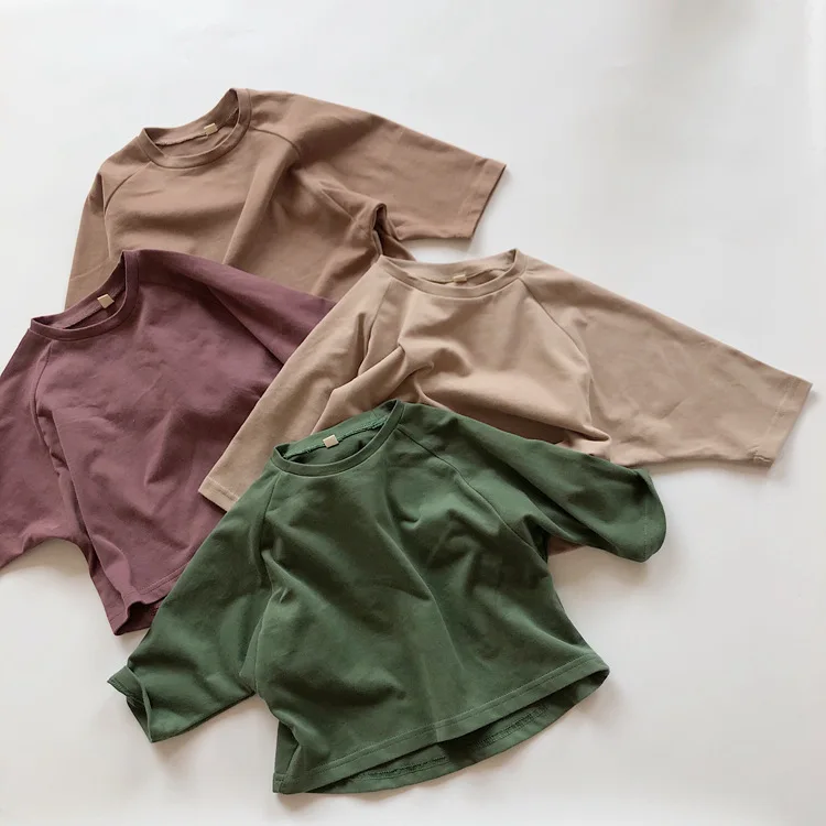 Kids Cotton Pullovers Long Sleeve Simple All Match Boys T Shirts 4 Colors Girl Kids T Shirt 1-7 Years Children Tops Outfit