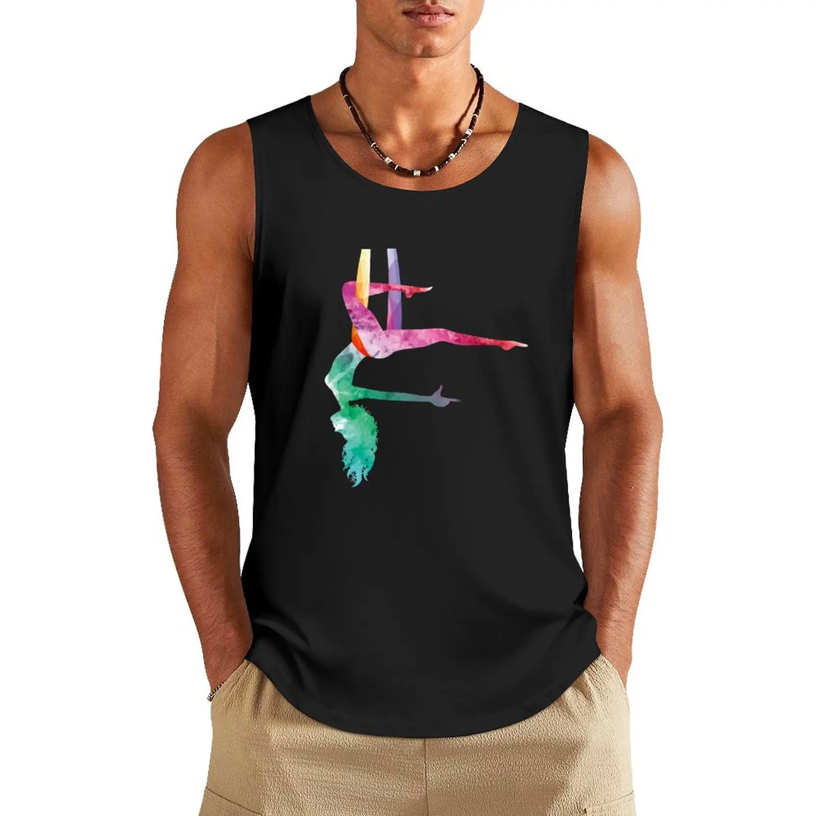 Aerial Yoga Acrobatic Sport Aerialist Gymnastics Watercolor Workout Tank Top Men's tops bodybuilding for men summer 2024