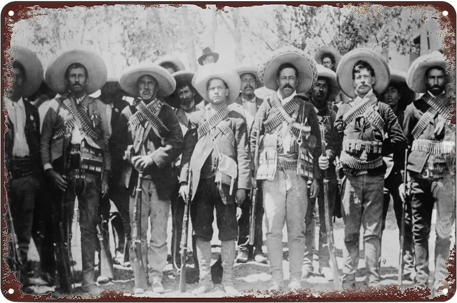 Pancho Villa with Generals Mexican Revolution Poster Vintage Metal Tin Sign Wall Art Plaque Decor for Home Bar Pub Club Cafe