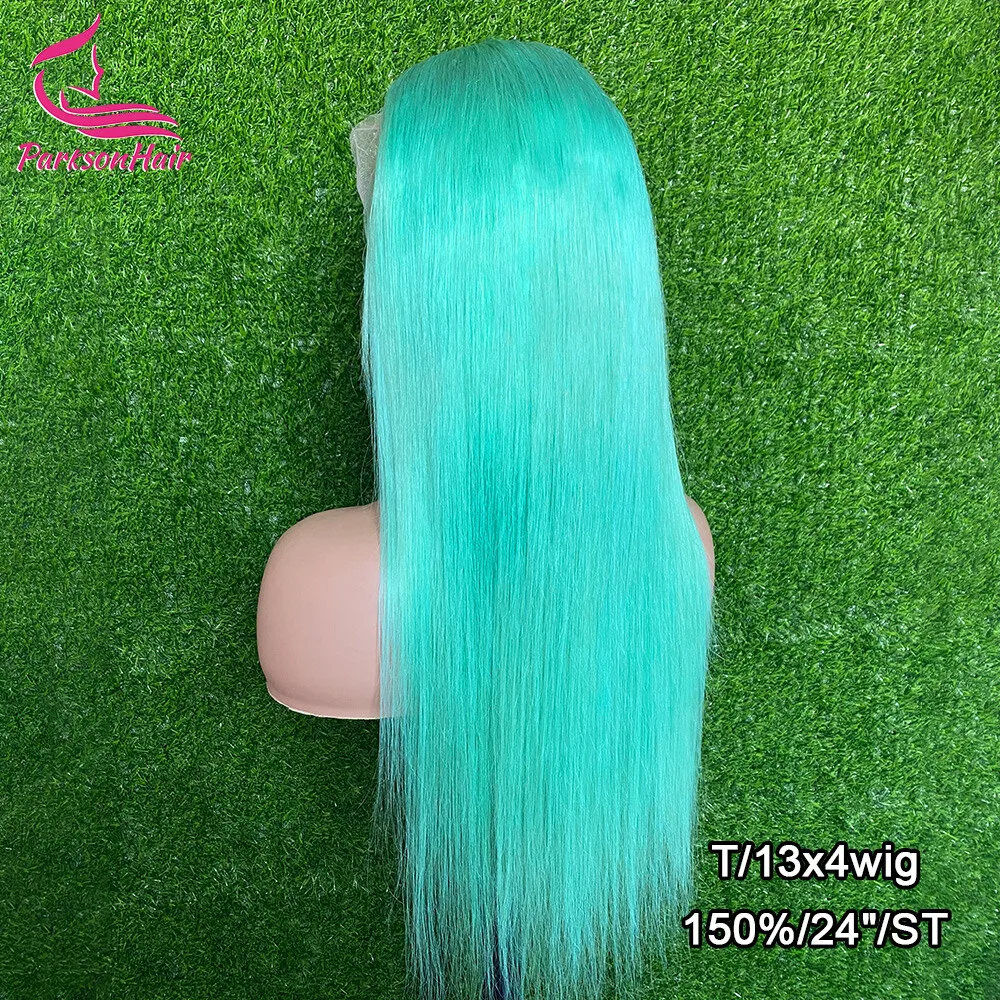 البط البري الأخضر مستقيم 13x6 الدانتيل شعر مستعار أمامي 100% شعر الإنسان سماوي أزرق ملون 613 شعر بشري أشقر الباروكات قبل نتفها للنساء
