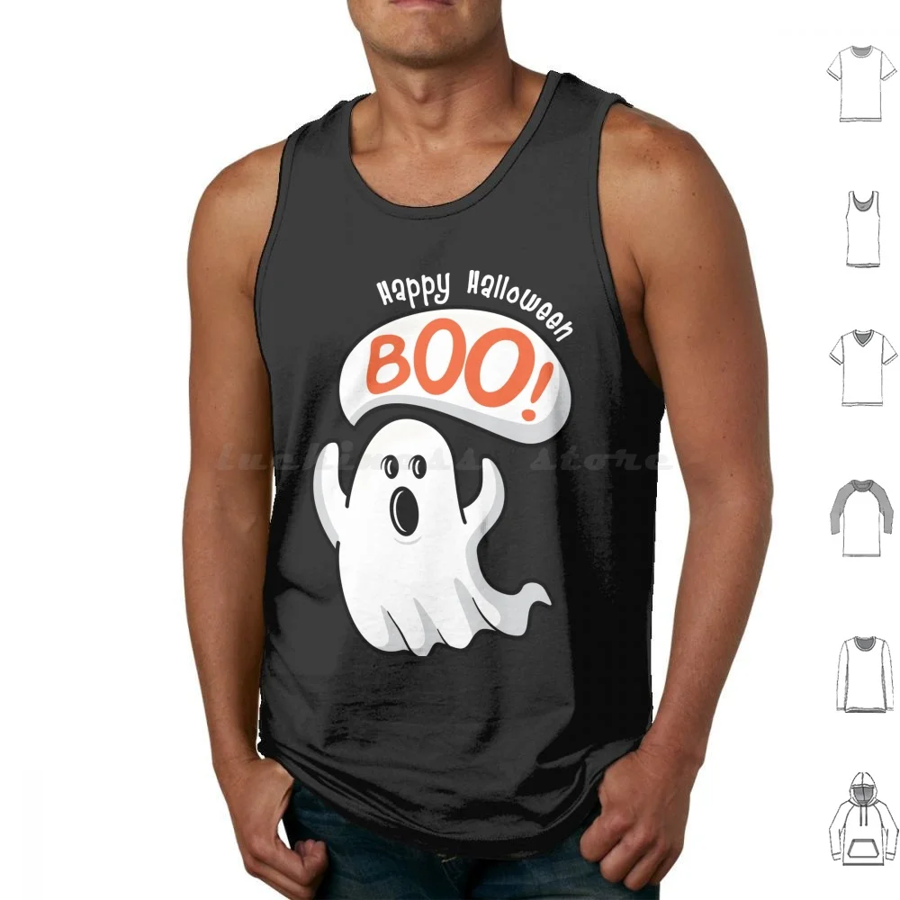Halloween Cartoon Cute Ghost Tank Tops Vest Sleeveless Boo Cartoon Vector Party Holiday Scary October Celebration