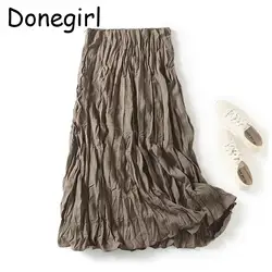 Donegirl New 2023 Women Fashion Spring Summer Elasticity High Waist Pleats Midi Skirt Solid Casual Simple Versatile Female Chic