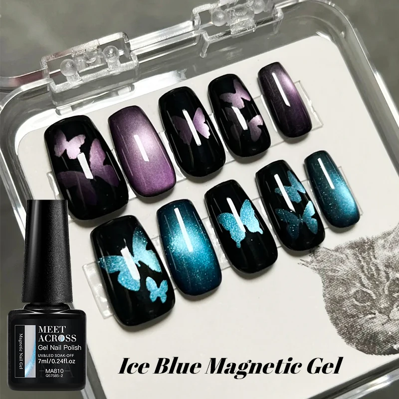 MEET ACROSS 7ml 오로라 블루 티어스 고양이 마그네틱 젤 네일 폴리쉬 엔젤 티어스 샤이니 글레이지 글리터 홀로그래픽 쏙 오프 바니쉬
