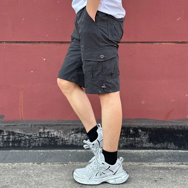 Mens Cargo Shorts Loose Solid Long Wide Half Short Pants for Men Baggy Bermuda Multi Pocket Harajuku Japanese Street Style Y2k view 2