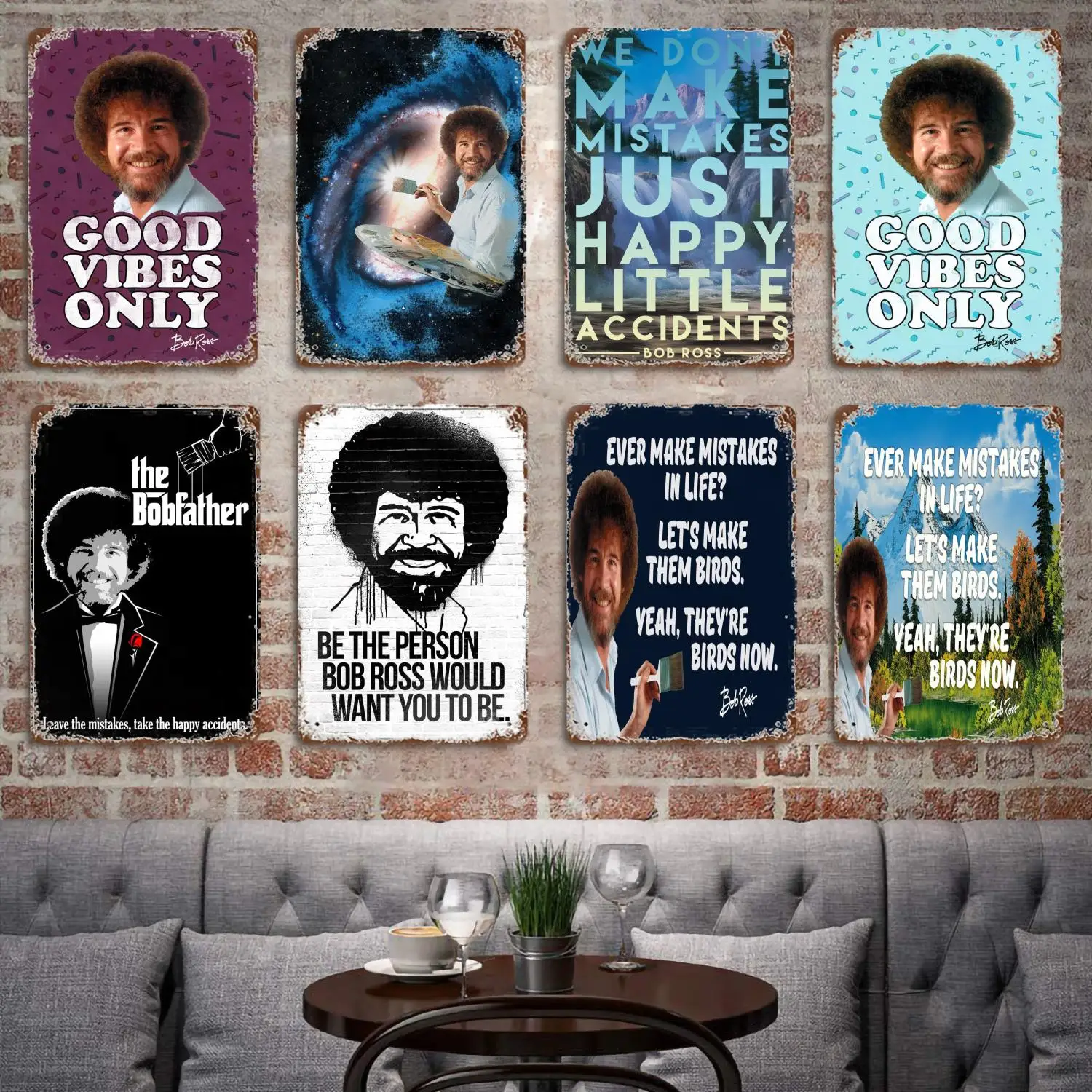 

Bob Ross Good Vibes Only Decor Poster Vintage Tin Sign Metal Sign Decorative Plaque for Pub Bar Man Cave Club Wall Decoration