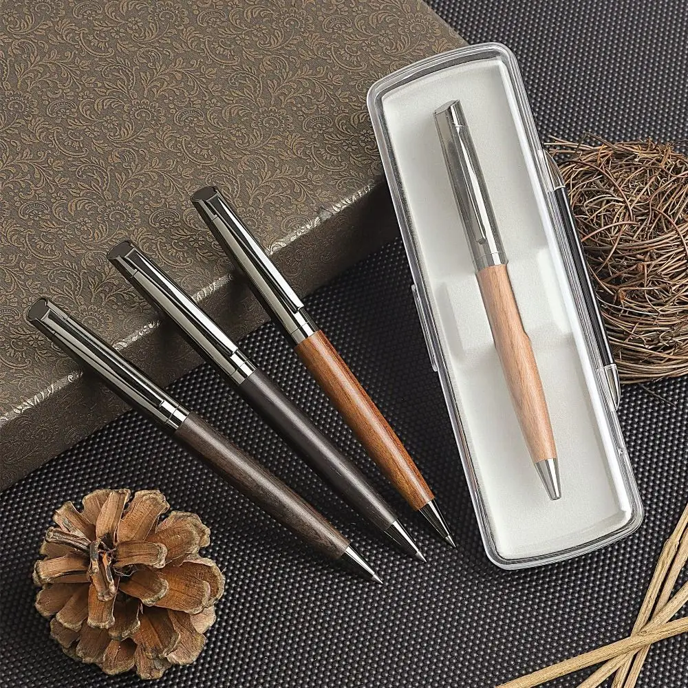Neuer 0,5-mm-Metallkugelschreiber mit Etui, glatt schreibende Gelschreiber, Holzkörper, schwarze Tinte, Büro.