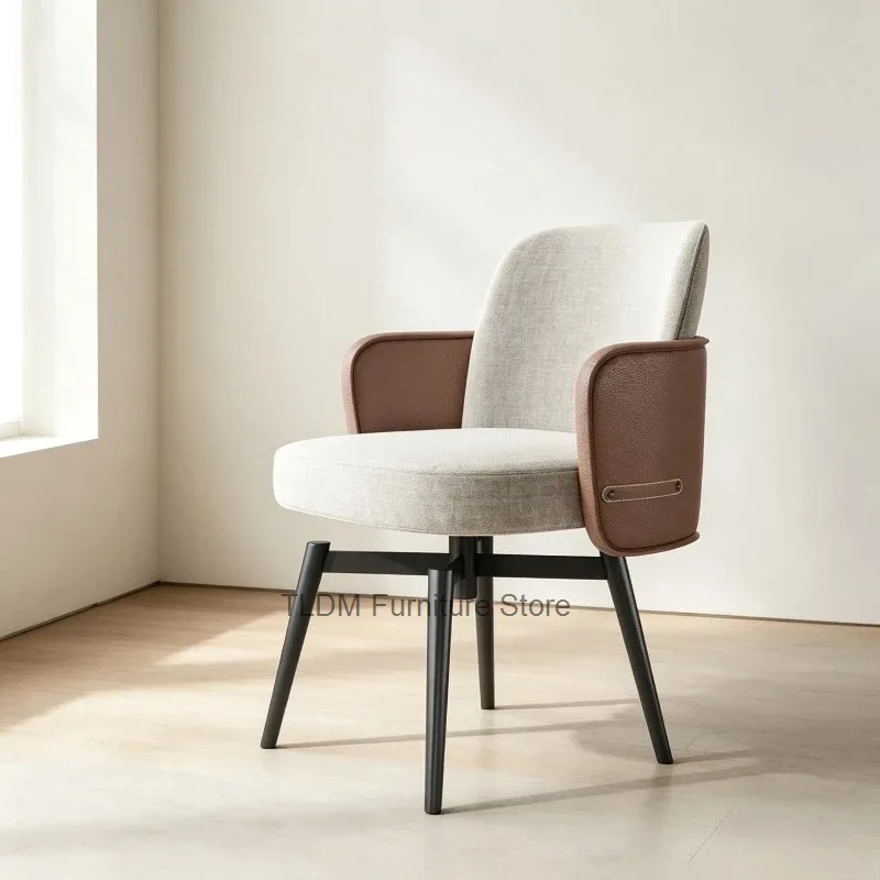 Minimalist Fabric PU Swivel Dining Chair Curved Wrap Armrest Stitch Detail Apartment Bedroom Dressing Table Leisure Accent Chair