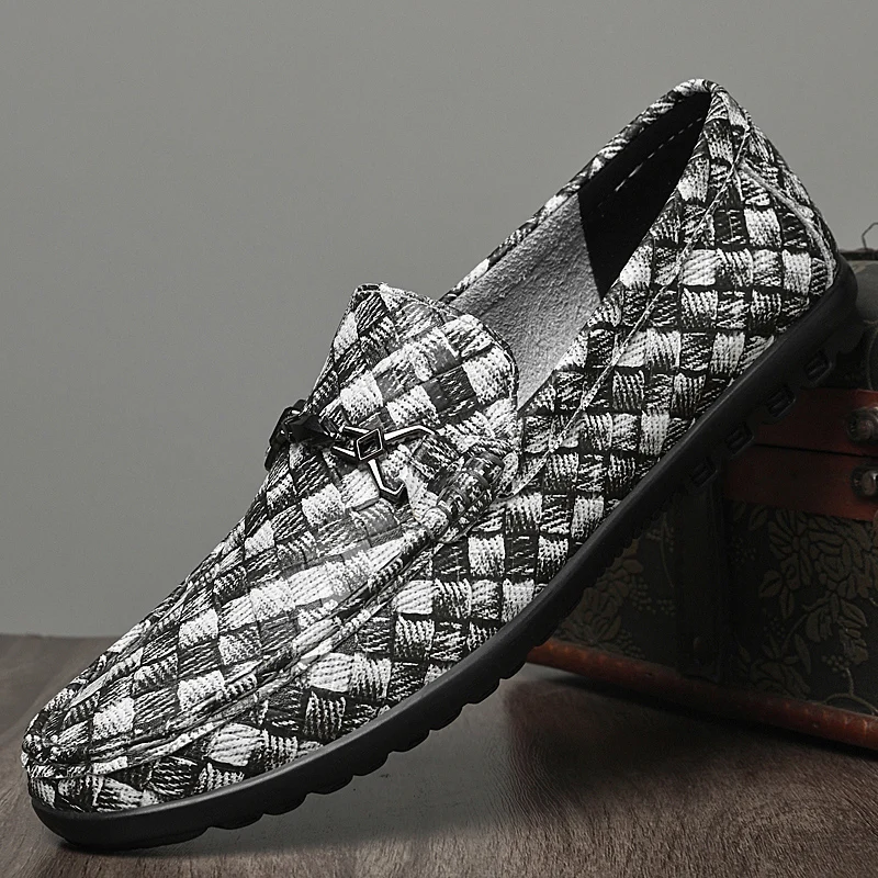 

Мужская кожаная обувь на плоской подошве с мягким животным принтом, лоферы, мужская повседневная обувь, лоферы из натуральной кожи с круглым носком, распродажа из воловьей кожи