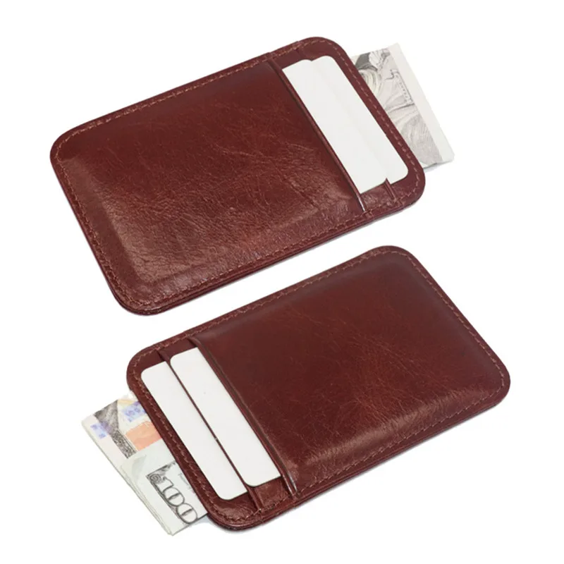 Funda de cuero ultrafina para tarjetas, tarjetero con ranura para múltiples tarjetas, Clip multifuncional para efectivo, Mini billetera Unisex multiusos