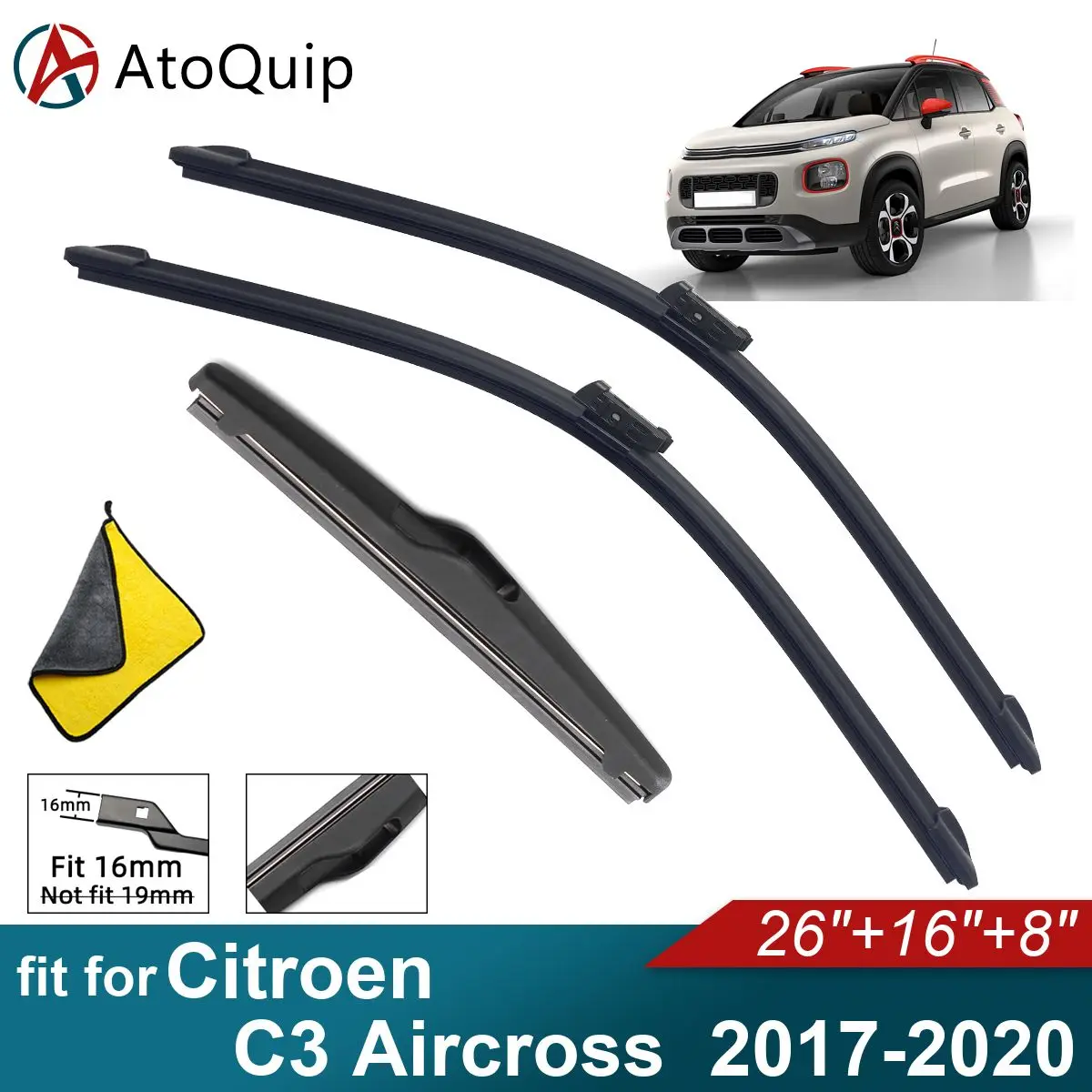 Car Windshield Wiper Blades Fit For Citroen C3 Aircross Rear Wiper Blades Soft Rubber Auto Front Windscreen 2017 2018 2019 2020