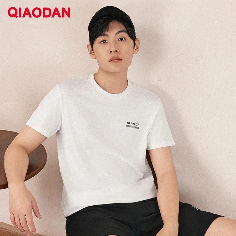 

QIAODAN Cotton Men's T-shirt 2025 Summer Simple Casual O Neck Short Sleeve Comfortable Basic Print Pullovers Tops XHS23241332
