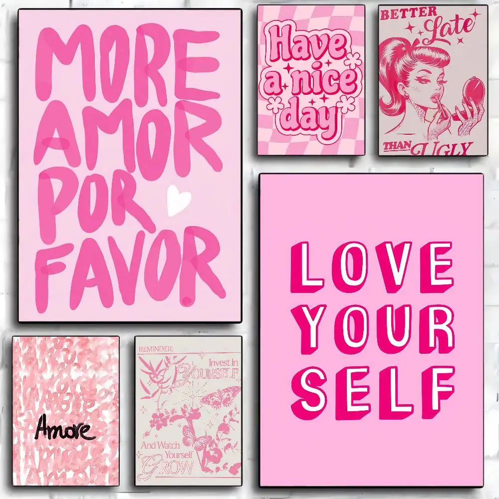 Pink Love Quote Classic Movie Posters Waterproof Paper Sticker Coffee House Bar Decor Art Wall Stickers