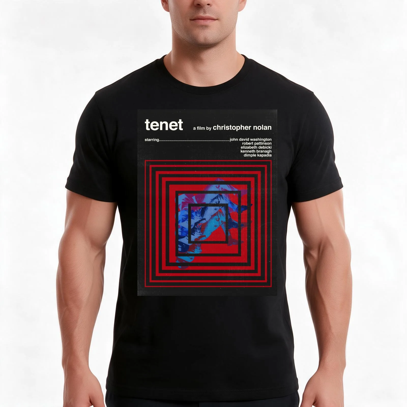 Tenet Poster T-Shirt, Summer Casual Cotton Tee, Oversized Streetwear Tops, Vintage Graphic Print, Loose Fit Short Sleeve