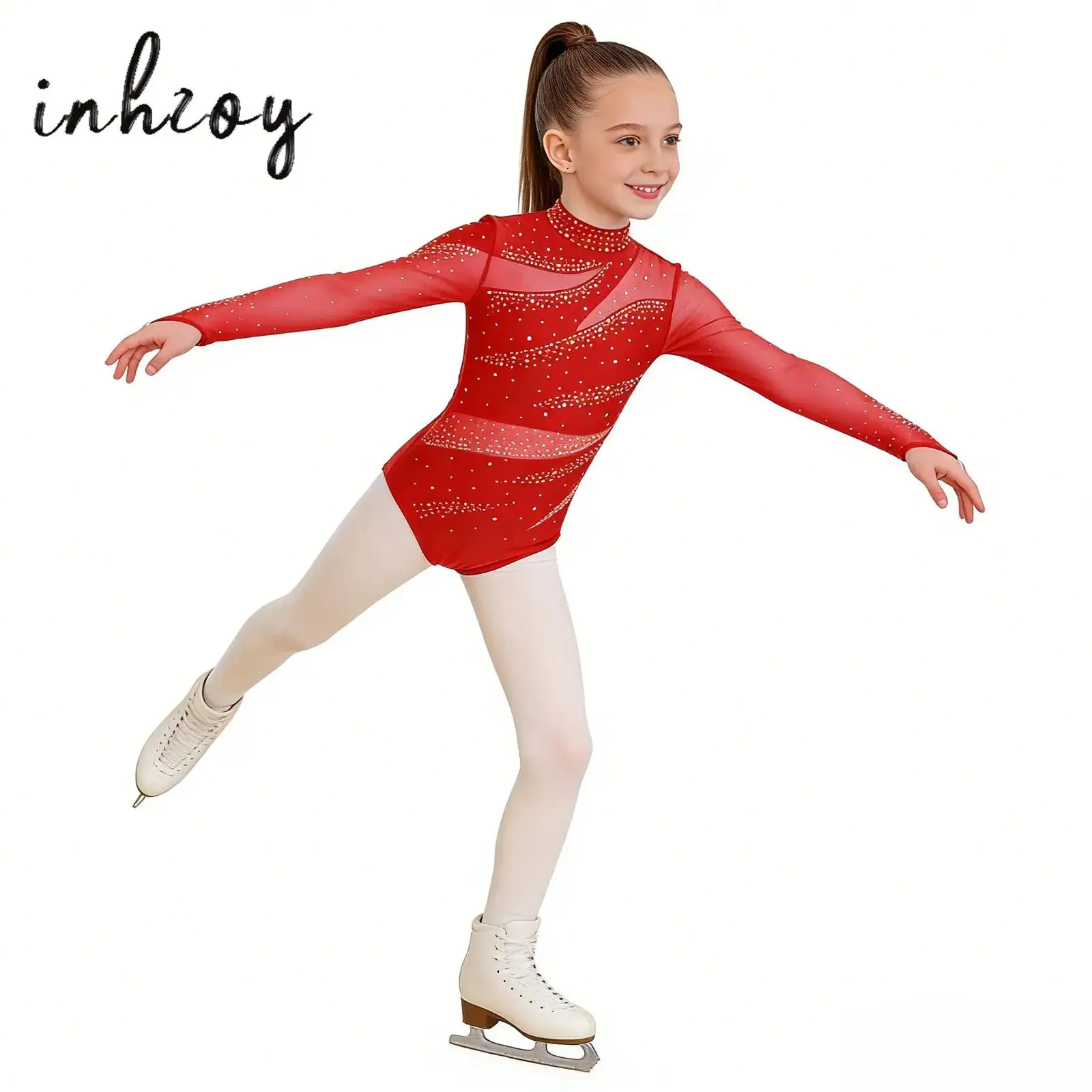 

Children Ballet Bodysuits Kids Girls Glittery Rhinestones Gymnastics Leotard Yoga Acrobatics Jumpsuit Long Sleeve Figure Skating