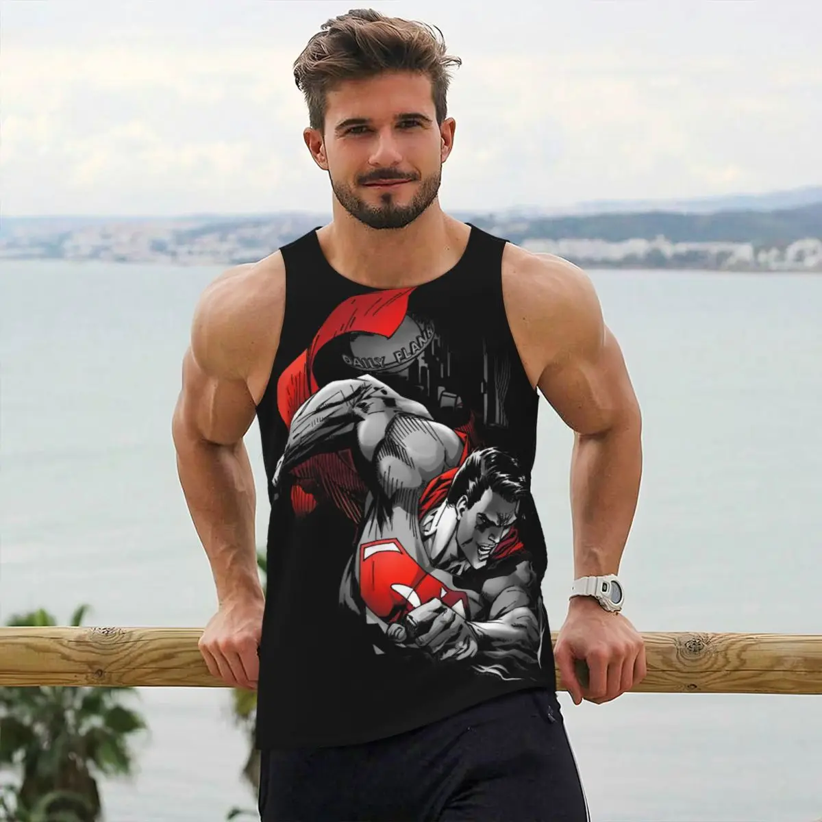 

Super-mans My City Compression Tank Top Mens Gym Sleeveles Tops Printed Clothing Male Bodybuilding Fitness Sports Vest