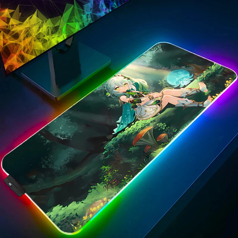 

Mouse Pad LED Laptop Gamer Keyboard Pad Genshin Impact Nahida Desk Mouse Mat RGB Tapis Souris Gaming Notbook PC Kawaii Mousepad