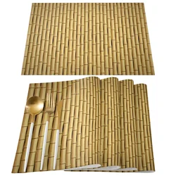 4 Pcs Placemat Brown Bamboo Pattern Table Mat For Dining Table Kitchen Accessories Coffee Tea Coaster