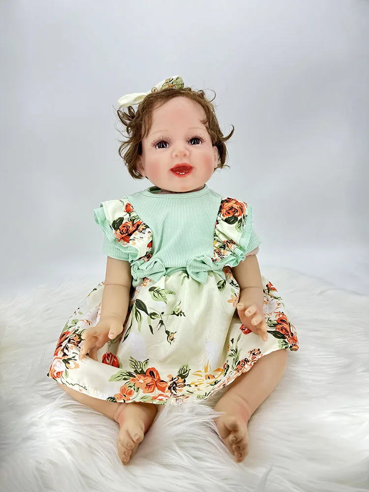 

Reborn Baby Dolls 55cm Smile Realistic Silicone Baby Doll Handmade Weighted Soft Body Newborn Doll Toy Birthday XMAS Gifts