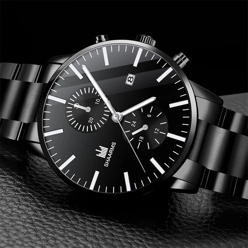 Mens Fashion Business Quartz Watch Fashion Fake Three Eye Six Pin Calendar Men Watch Stainless Steel Belt Men Watches