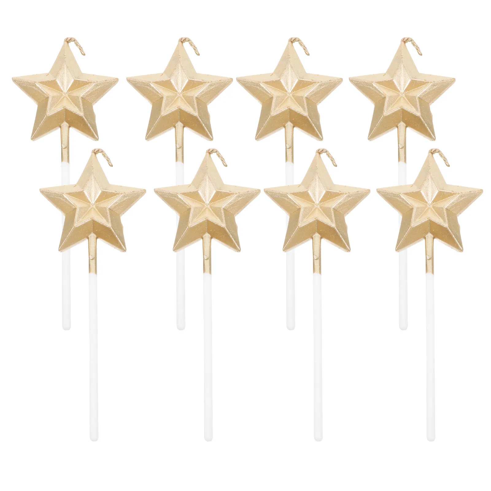Juego de 8 Velas de Cumpleaños en Forma de Estrella, Decoración de Pastel Metálica Dorada Brillante en 3D para Bodas, Fiestas de Cumpleaños y Celebraciones Festivas