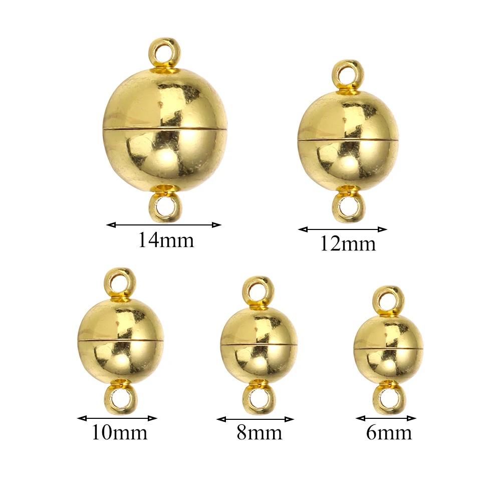 5 Sätze/los 6/8/10/12/14mm Runde Magnetische Verschlüsse Kupfer Ball Form Ende Schnalle Anschlüsse für DIY Schmuck Machen Armbänder Halskette – Detail 1