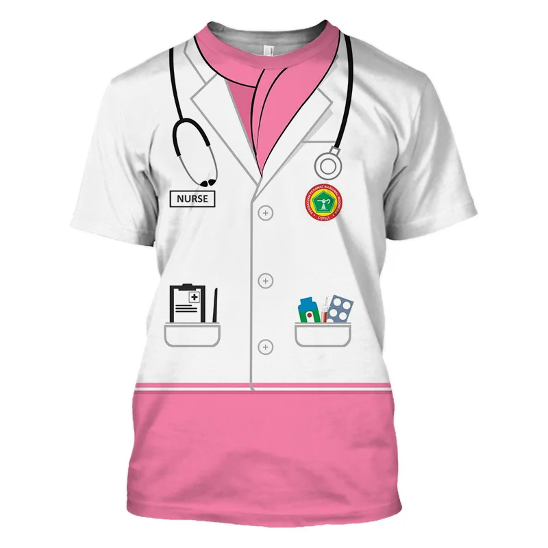 Nurse Doctor Uniform Graphic T Shirt for Men Hip Hop Streetwear Women Clothing Oversize T-shirt  Funny Kids Cosplay Short Sleeve