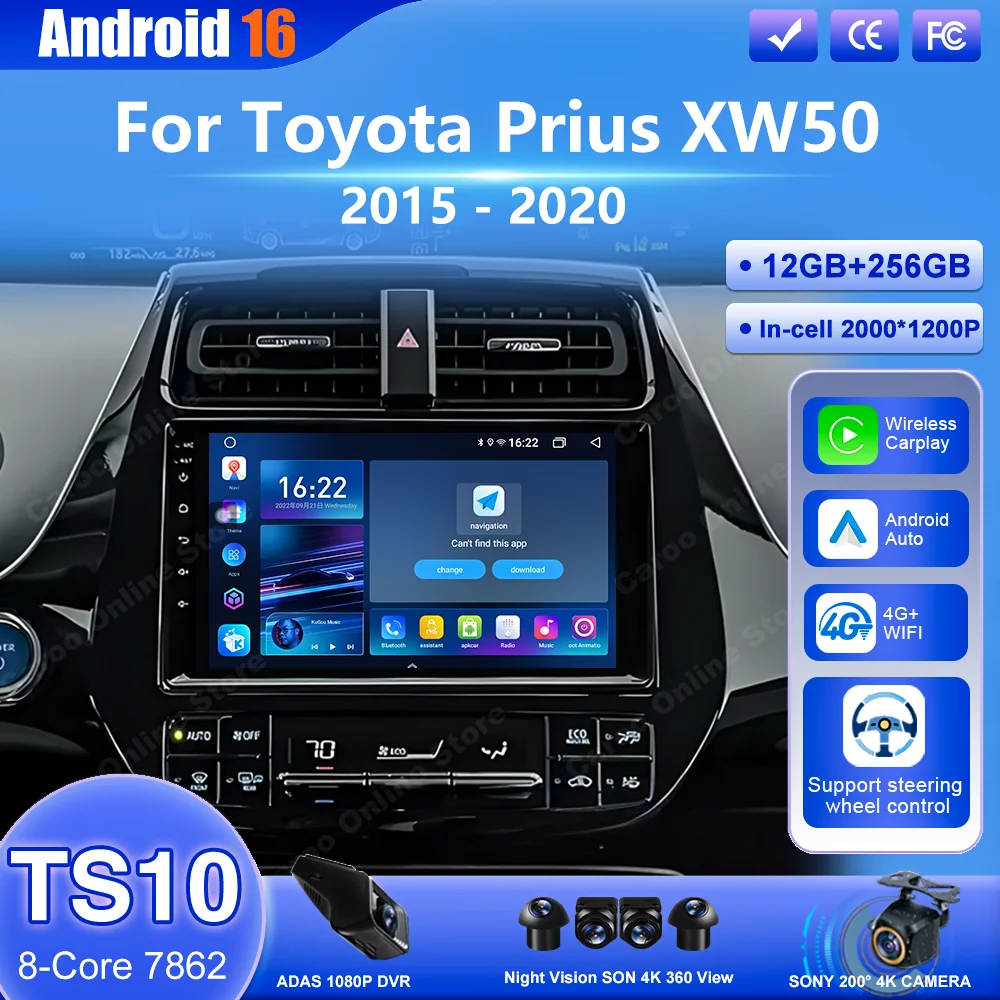 

Car Radio Android 16 Multimedia Player For Toyota Prius XW50 2015 - 2020 Carplay Auto GPS Navigation Stereo WIFI 4G NO 2Din DVD