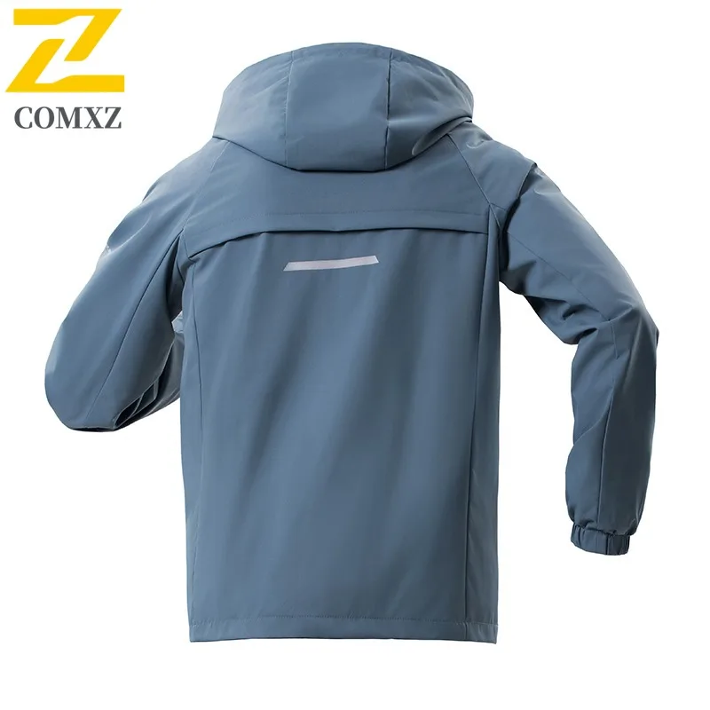 COMXZ Trendy Jackets Hooded Solid Color Branded Breathable Outdoor Windproof Camping Cycling Valley Jackets 2025 Travel Men Coat #2