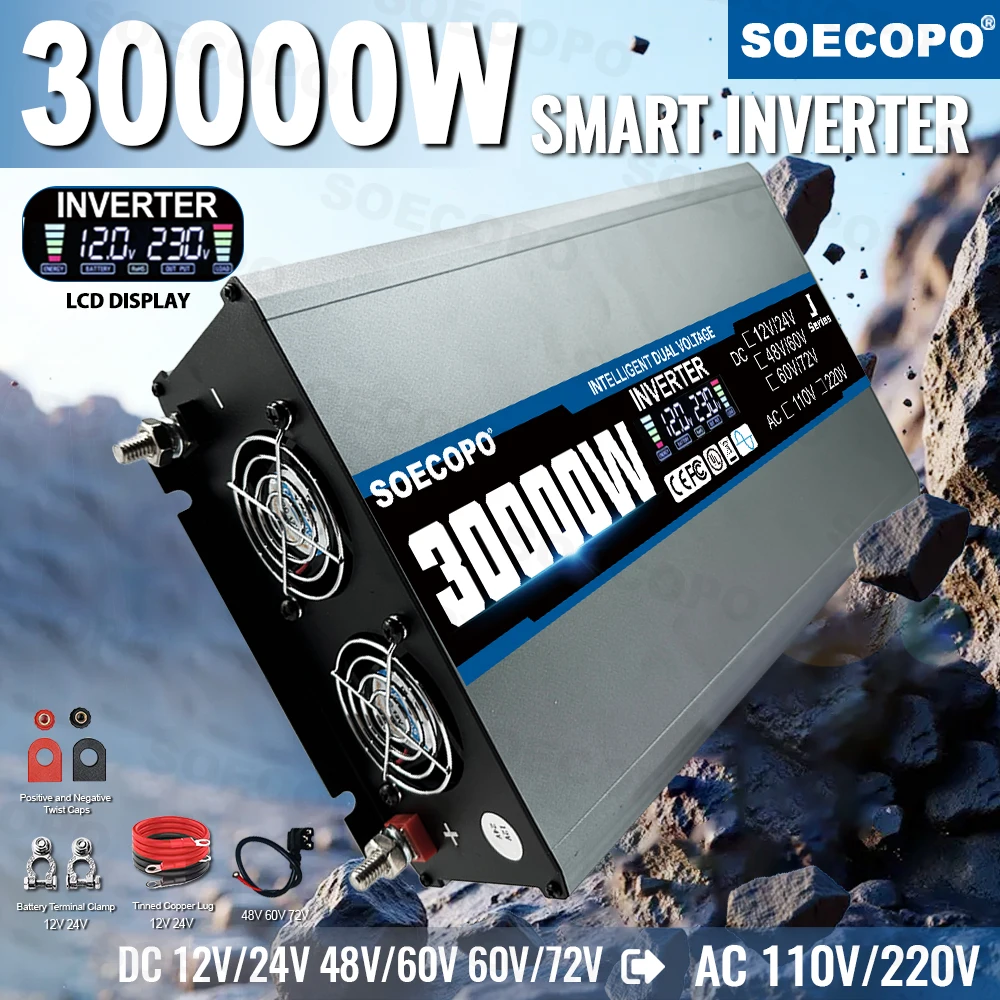30000W 12V Inverter for 110V Solar Compatible Current Inverter DC 12/24/48/60/72V to AC 110/220V  RVs Emergency Power Camping