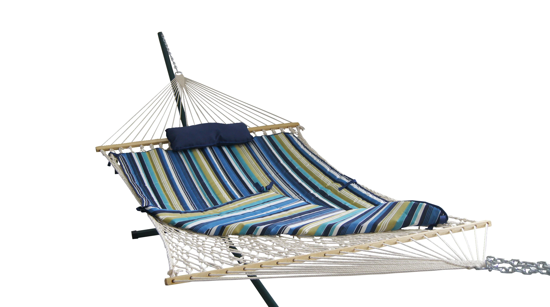 Cotton Rope Hammock With 15 Foot  Portable Steel Stand with Wheel and Pillow and Pad for Indoor and Outdoor Use