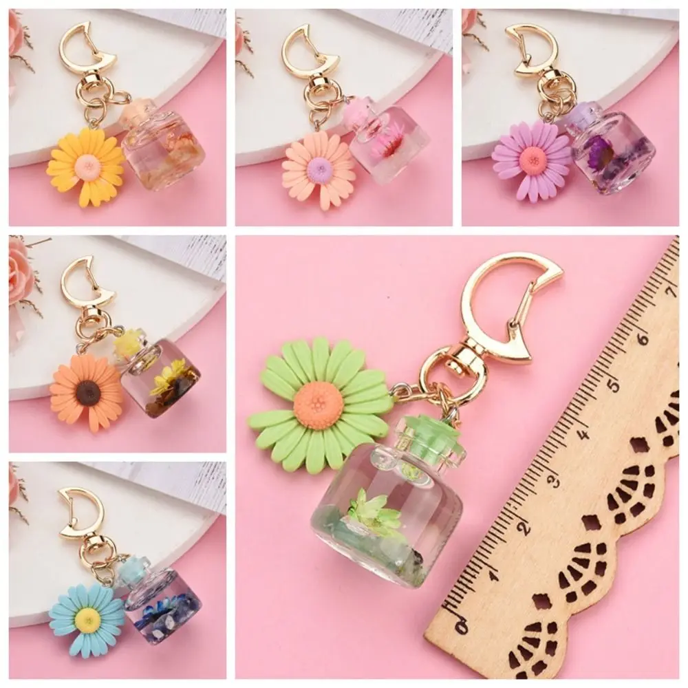 Sweet Simulated Perfume Bottle Moon Buckle Chrysanthemum Keychain Alloy Resin Wish Bottle 8 Colors U Disk Decor