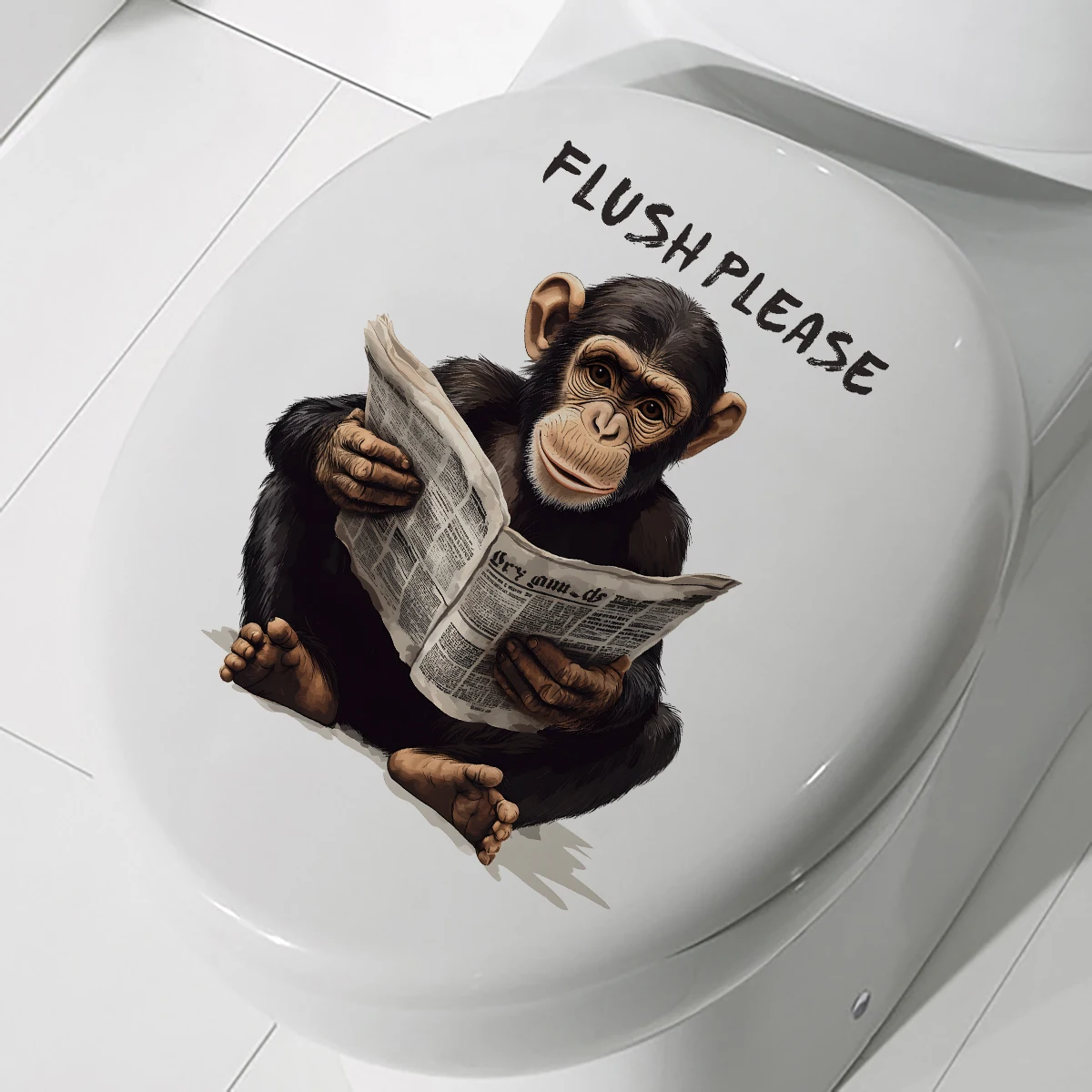 ملصق مرحاض لقراءة صحيفة الشمبانزي المضحكة والمبتكرة، ملصق "دافق يرجى" ذاتي اللصق لتزيين مرحاض الحمام