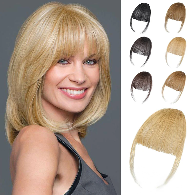 Synthetic Fake Air Bangs Natural Hair Extension Front Fringes Hairpiece Black Brown Clip In Bangs Double Sideburns Hair Styling