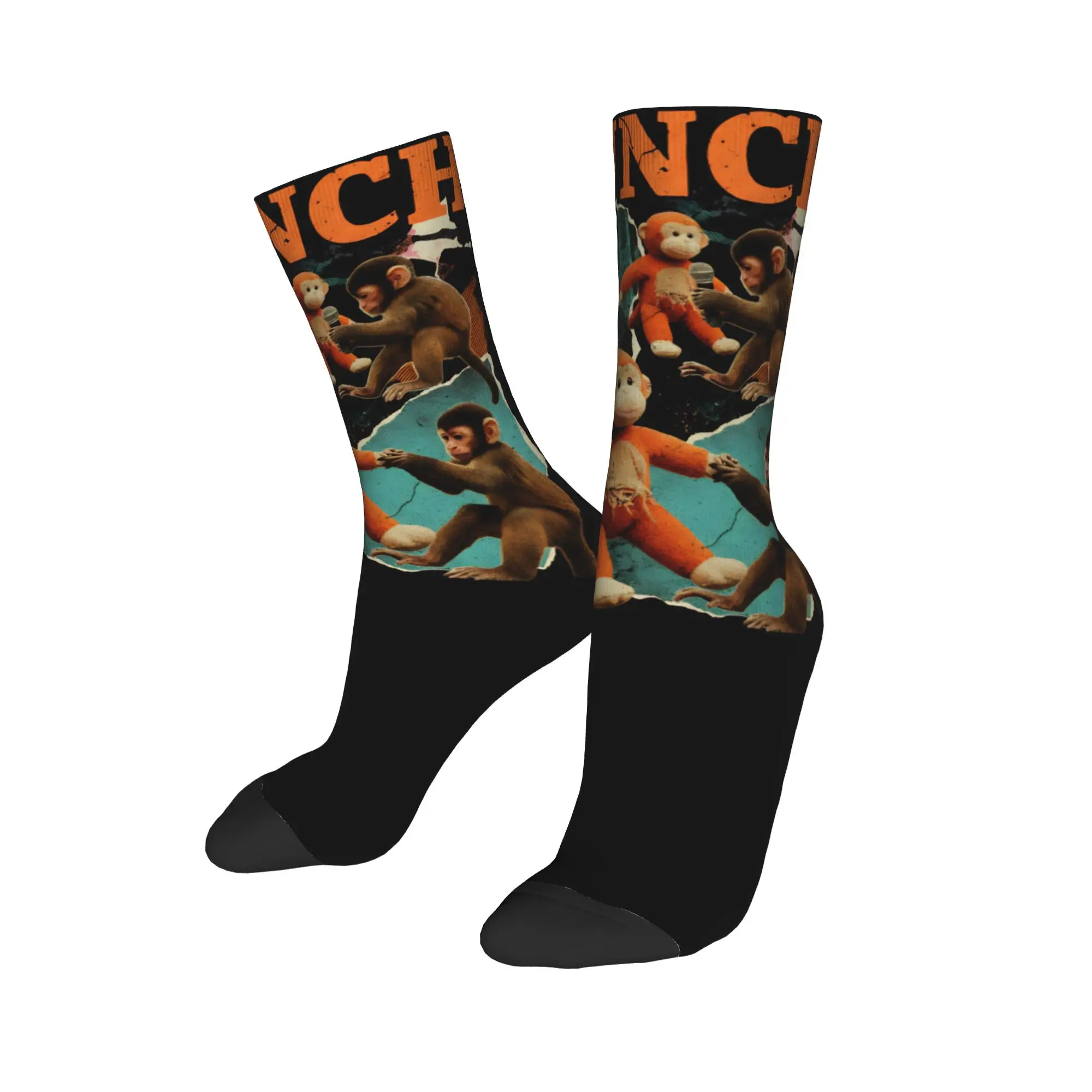 

monkey punch baby monkey holding Print Crew Socks Merch for Sports Wear Breathable Dress Socks